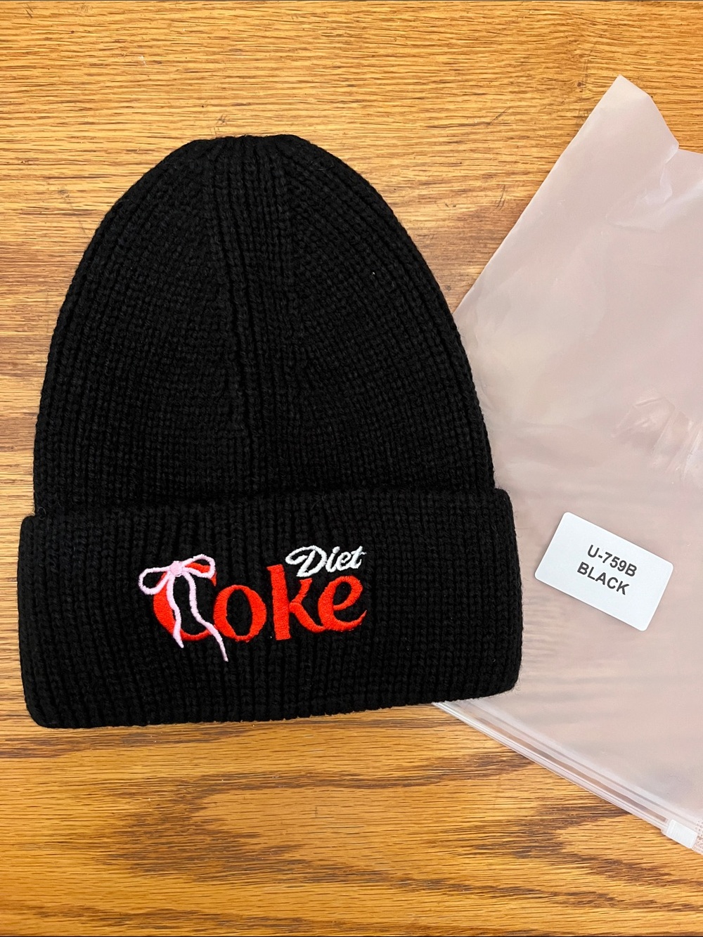 Zenana Diet Coke Embroidered Black Knit Beanie NEW